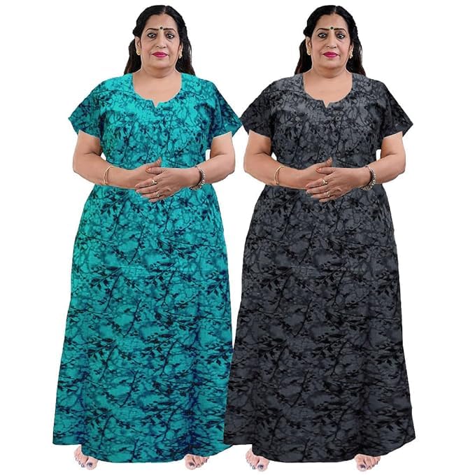 Image of Nighty for Women Cotton Printed Maxi Gown Ankle Length Nighty Night Dress Gown for Women Maxi - Free Size