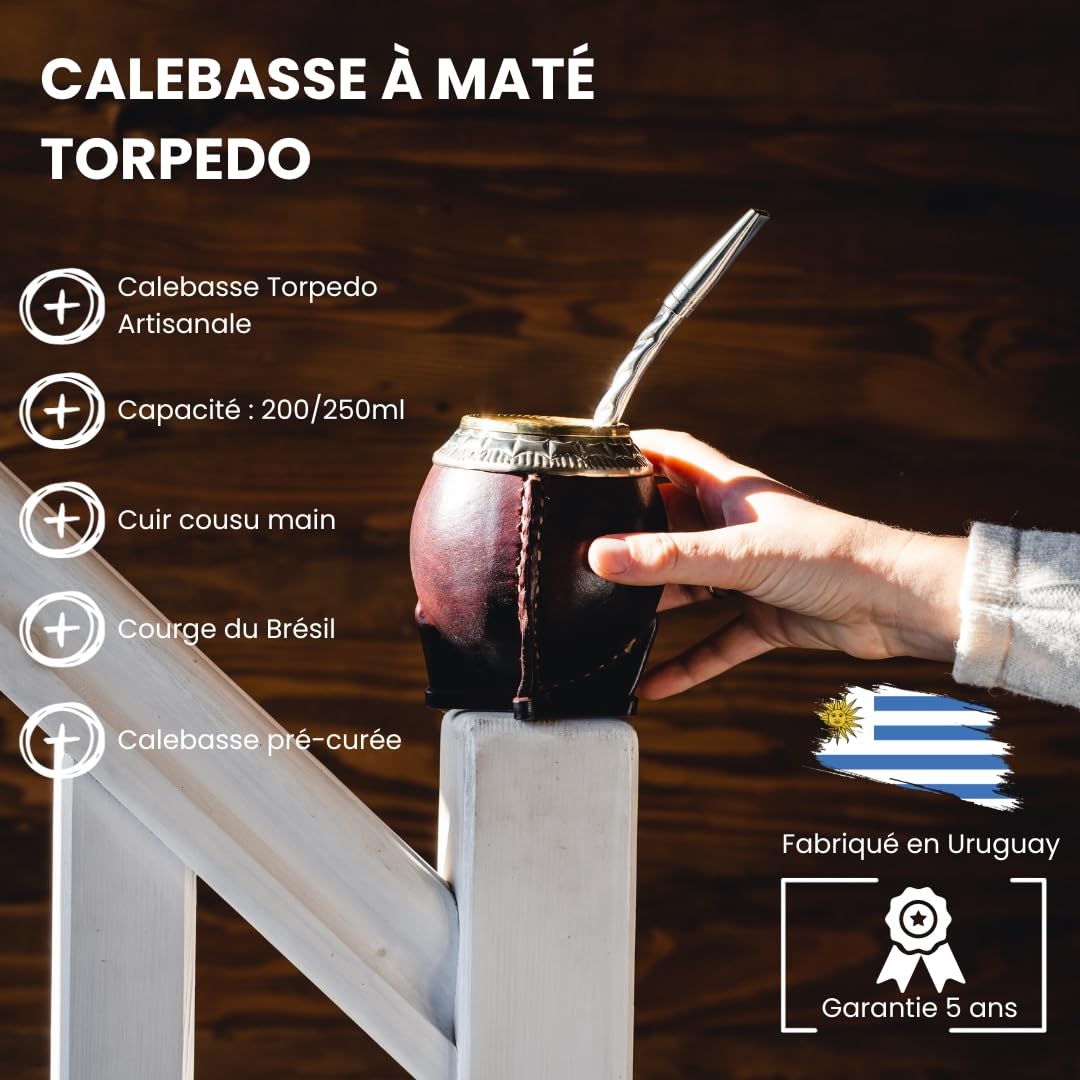 YVY Mate Set Mate Torpedo Alpaca | Pack Calebasse Torpedo Alpaca, Bombilla Alpaca und 1 Beutel Yerba Mate Bio Grün 500 g | außergewöhnliche Matébox | handgefertigt in Uruguay