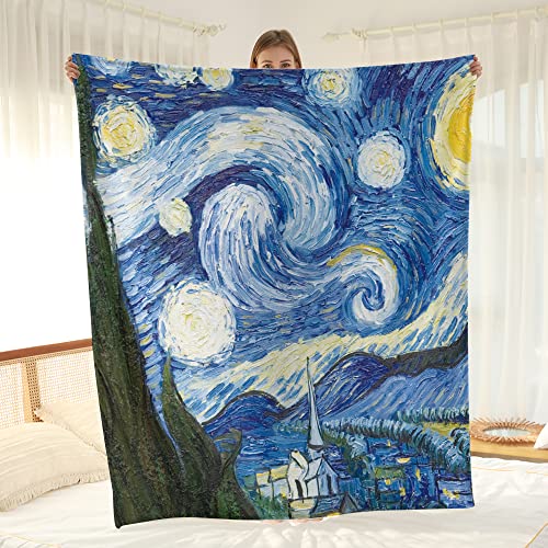 Wesan Vincent Van Gogh Blanket Starry Night Gifts For Dad Father's Day Art Decor For Bed Bedroom For Father Men Women Kids Girls Soft Cozy Plush Throw 50"X60" #TOP8