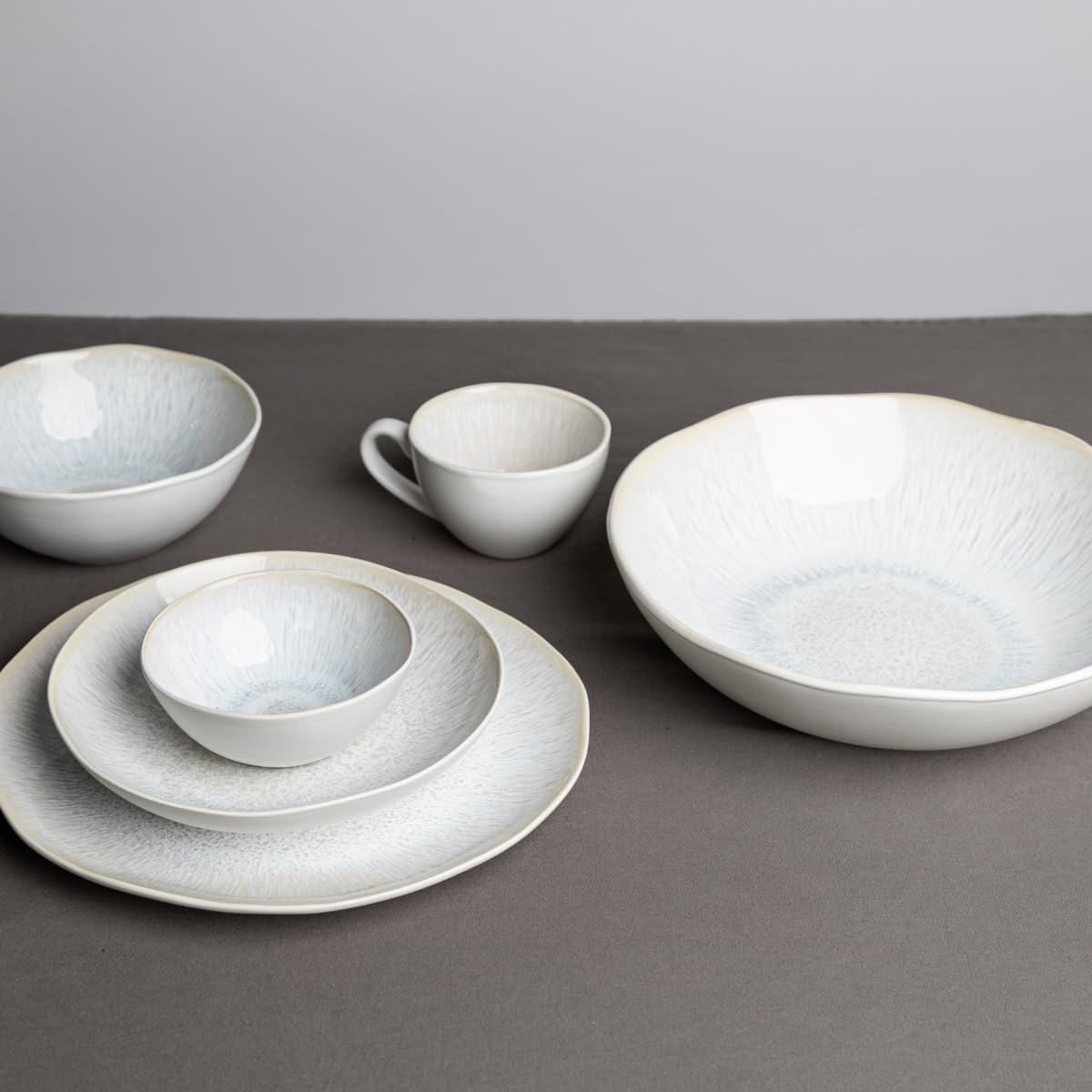 Artime Lot de 6 Assiettes Creuses, Salades, Soupes, Assiettes en Céramique Gris, Chic et Epurée, Adapté Lave-Vaiselle et Micro-onde, Design ethnique