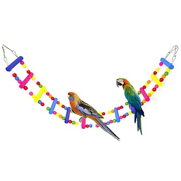 HONBAY 12 Steps Colorful Wooden Bird Ladder Parrot Swing Bridge Toy