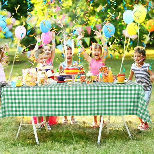 Image of Kochorie 54 Inch x 300 Ft Light Green Checkered Plastic Table Cloth Roll Disposable Waterproof Table Cover Plastic Table Cover Roll with Easy Slide Cutter for Outdoor Picnic /Home Dining /Spring Party