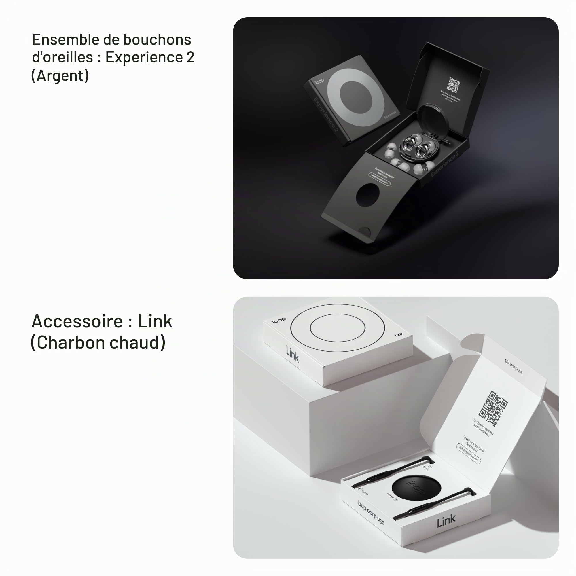 Loop Earplugs, coffret Experience Link – Experience 2 + Link | Bouchons d’oreille réutilisables pour la sensibilité au bruit, les concerts, spectacles, festivals, la conduite à mot