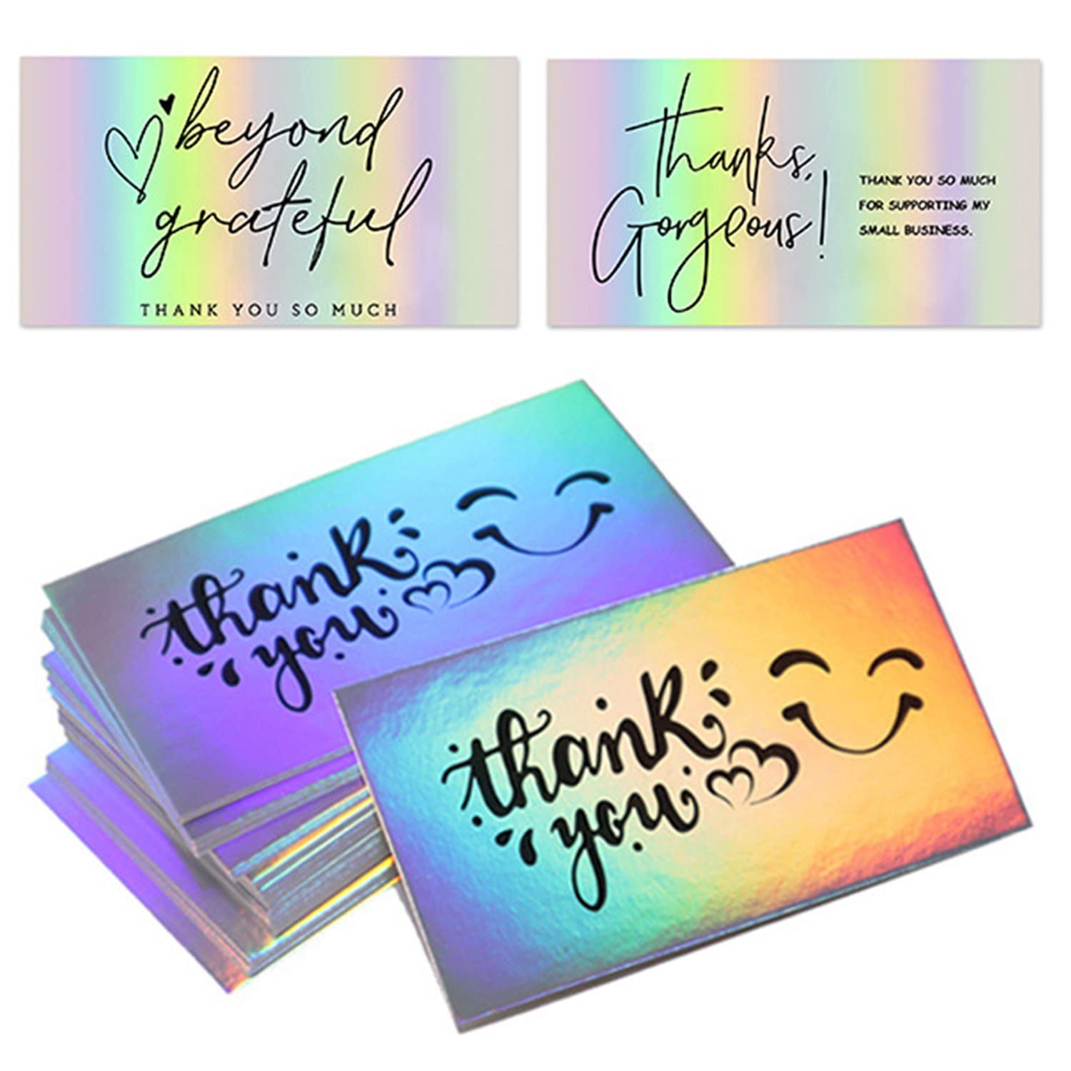 150 Pcs Reflective Holographic Silver Thank You Note Cards, Mini 3 Styles Thank You for Supporting My Small Business Greeting Cards for Retail Store Owner Goods Customer 3.54"x2"