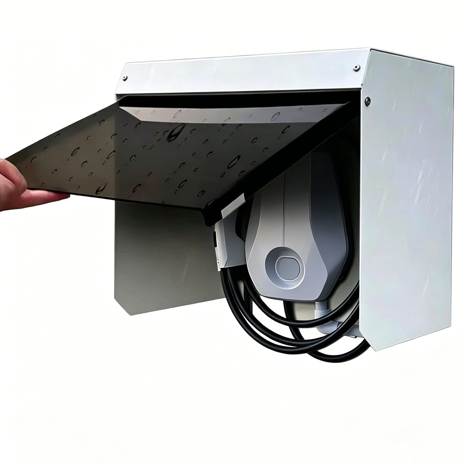 Copertura Wallbox Esterno con Aletta Magnetica, Scatola Protezione Metallo Robusto Impermeabile, Protezione dalle Intemperie per Stazione Ricarica EV, Tetto Antipioggia per colonnina di ricarica