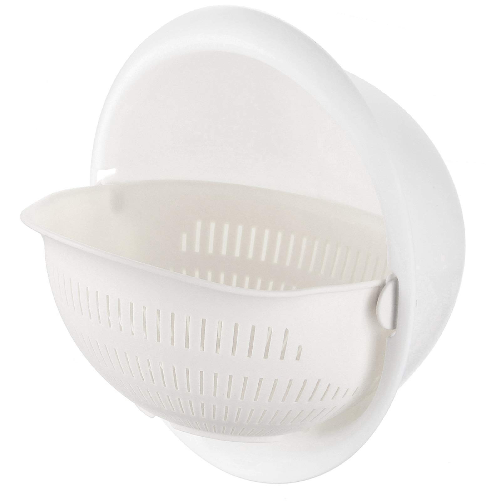 Double Drain Basket Vegetables Fruit Basket Rotatable Rice Washing Bowl Kitchen Colander Strainer(White)