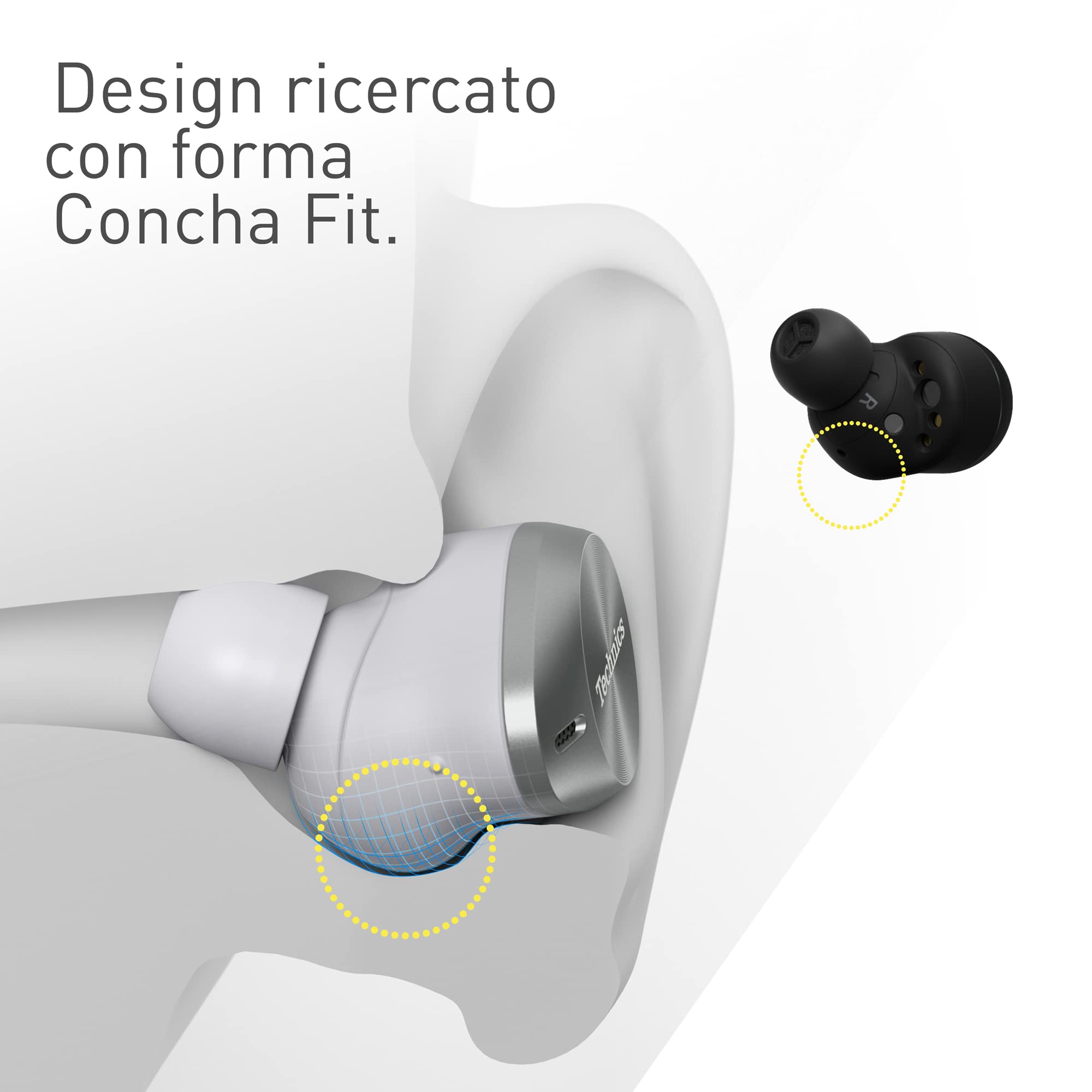 Technics EAH-AZ80E-A Auricolari Wireless con Cancellazione del Rumore, Bluetooth, Auricolari In-Ear con Microfono Incorporato, Vestibilità Personalizzabile, Fino a 7 Ore di Riproduzione, Blu Notte - Vista 6