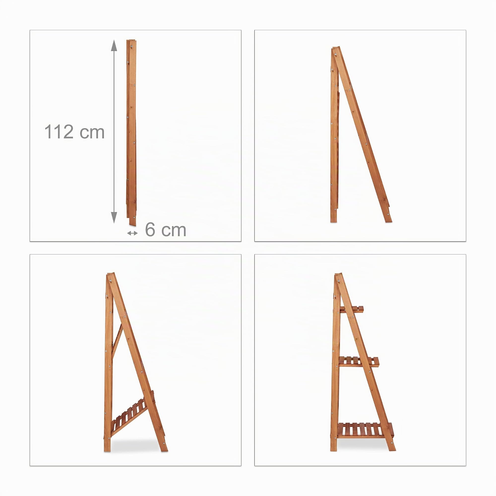 Relaxdays Estantería Escalera para Plantas de Interior, Madera, Marrón, 107,5 x 41 x 40 cm