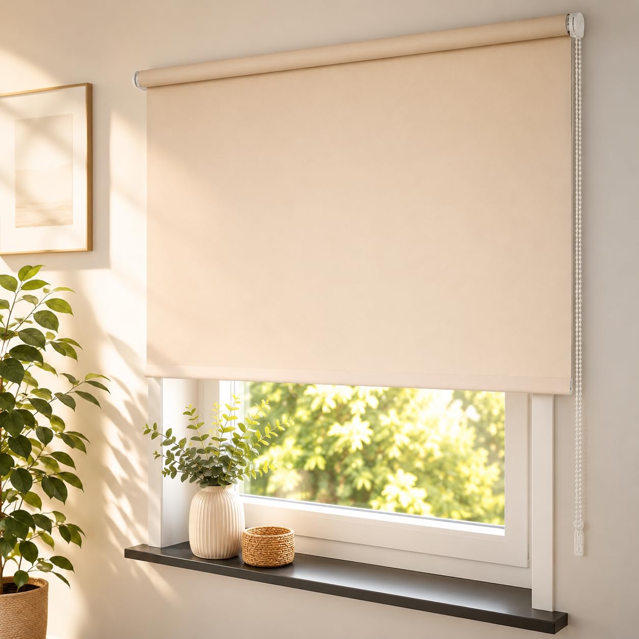 Liedeco® Rollo, Fenster Rollo, Kettenzug-Rollo / 162 x 180 cm (Breite x Höhe), Cream/Verdunkelnd, Abdunkelnd, Blickdicht/Breiten 60-200cm / Variable Montage möglich