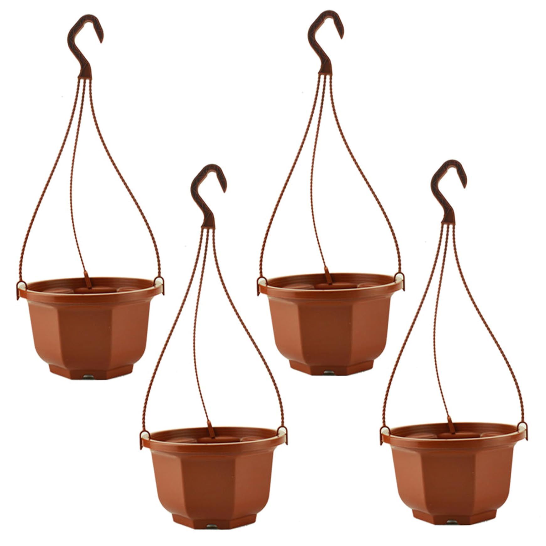 Ginwrek Plant Hanging Basket 4 Pack Plastic Hanging Planter with Hooks, Baskets for Plants Outdoor & Indoor, Octagonal Orchid Basket for Garden, Porch, Balcony Decor