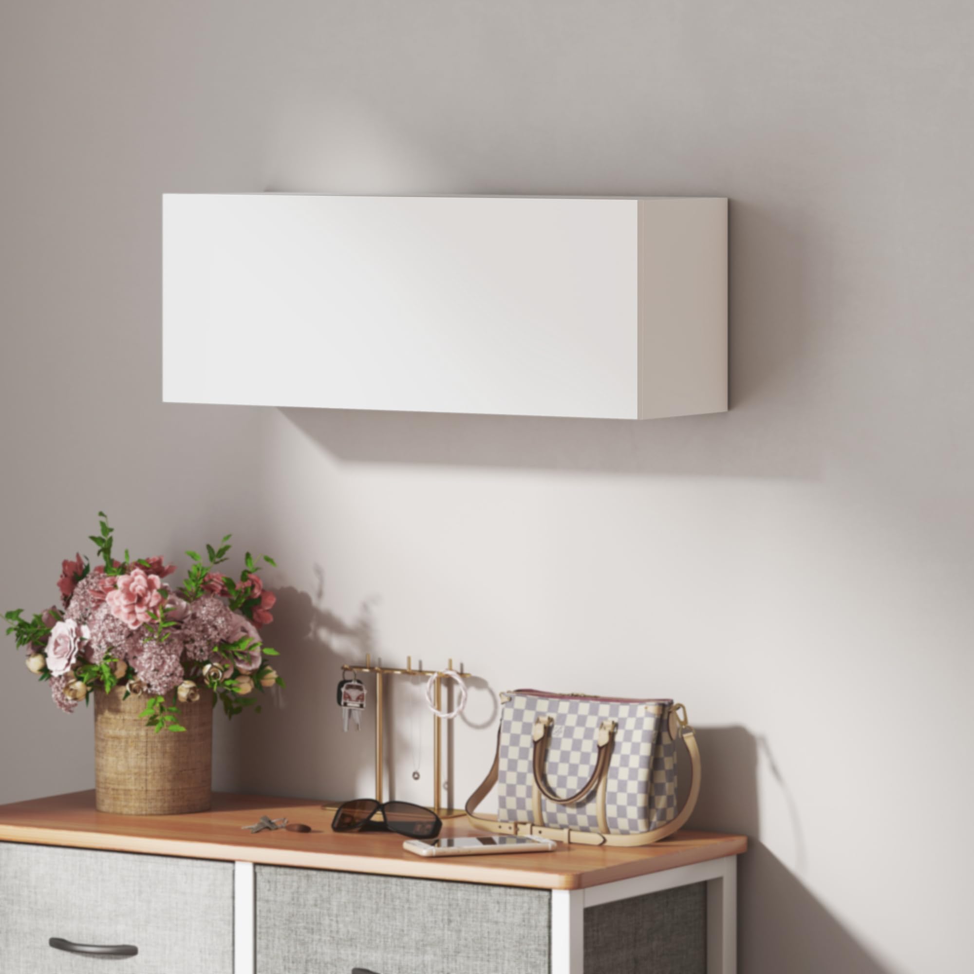 HOMCOM Armoire Murale de Salle de Bain, Meuble de Rangement Suspendu pour Salle de Bains avec Porte battante à charnières et Trois Compartiments, Meuble WC Suspendu, 80 x 25 x 30 cm, Blanc