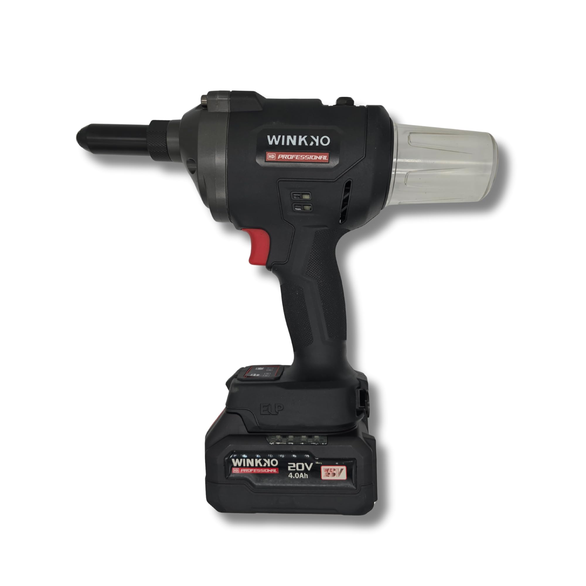 Remachadora Eléctrica Industrial Brushless 20V 4.0Ah, 2.4 a 6.4 mm, 16000N de Fuerza, 2 Baterías, Cargador y Maletín Resistente.