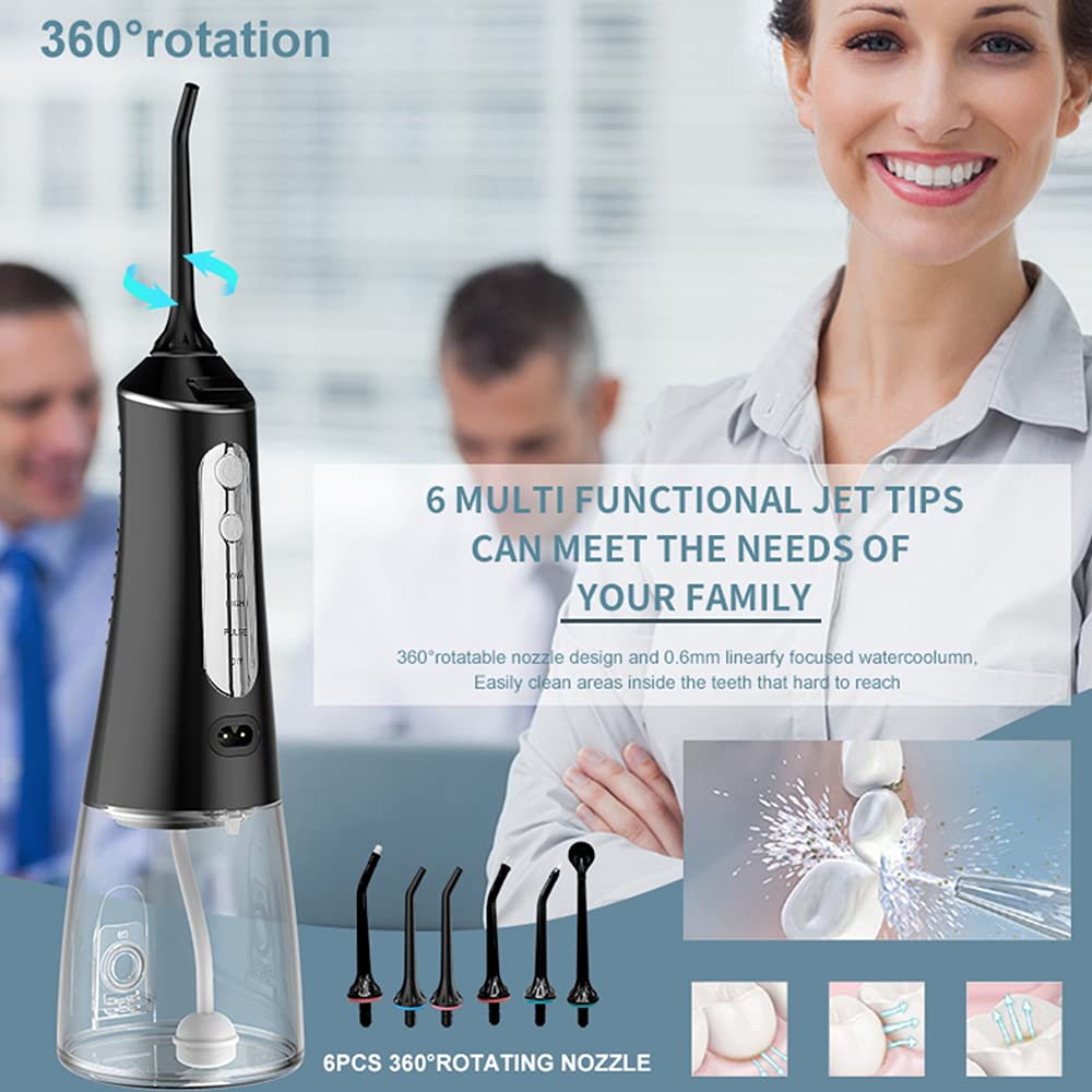 Idropulsore senza fili Irrigatore dentale con modalità fai da te Serbatoio da 300 ml IPX7 Impermeabile Portatile USB Ricaricabile Cleaner per Viaggi Casa Ufficio 6pcs Jet Tips