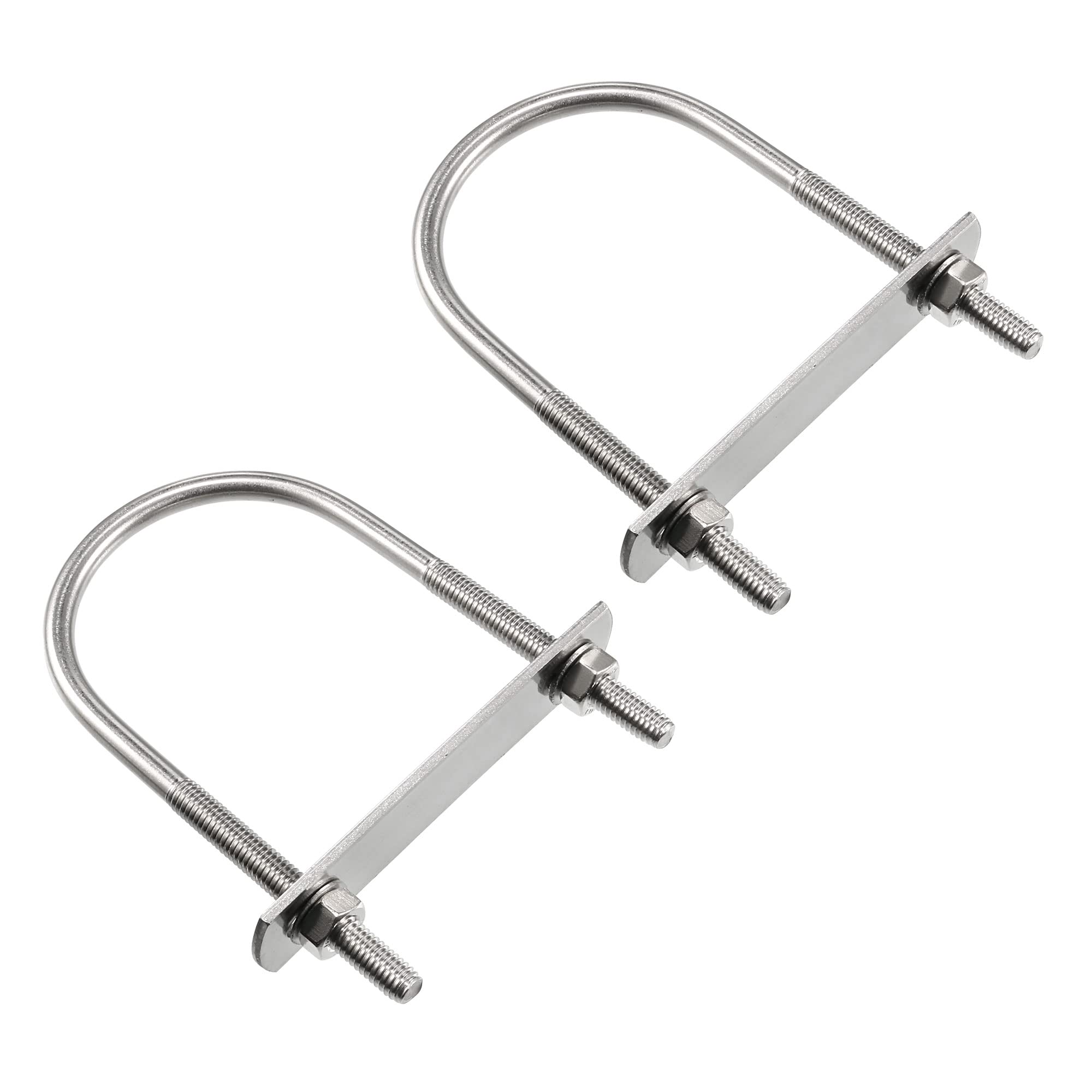 sourcing map Round U-Bolt 2.05"(52mm) Inner Width 100mm Length Steel M6 with Nuts, Plate, Washers 2 Set
