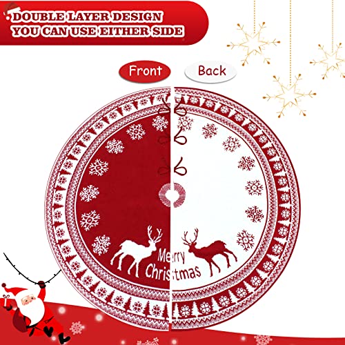 Mukum Christmas Tree Skirt 48 Inch Double Layers Cable Knit Tree Skirts Thick Xmas Tree Skirt Snowflake Reindeer Christmas Tree Skirts Merry Christmas Holiday Home Party Decorations #TOP1