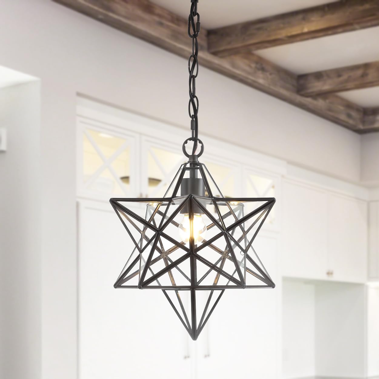 Eyely EYL9072A Scarlett 12" Moravian Star Metal/Clear Glass LED Pendant for Dining Room,Kitchen and Living Room, Contemporary, Transitional, Glam, Oil Rubbed Bronze/Mercuy Glass