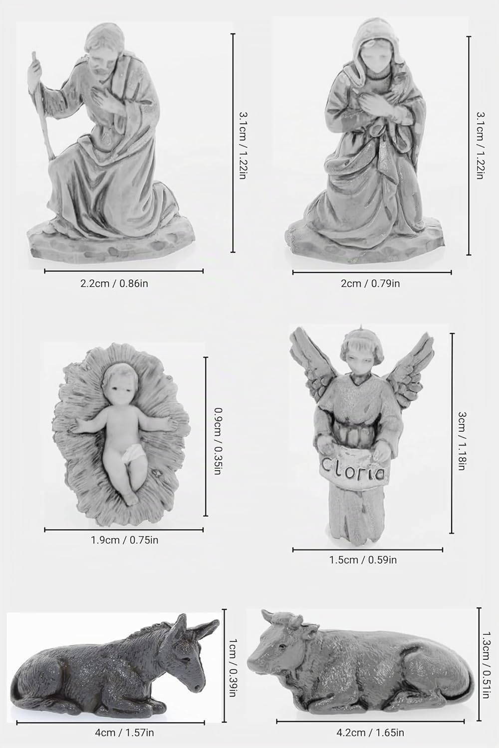 Moranduzzo Natividad 6 Figuras Apta para Belén de 3,5 cm Escala 1:50 – Micro 3,5 – Figura Indestructible, Estilo Siglo XVIII, Acabada a Mano, Escultor M. Landi