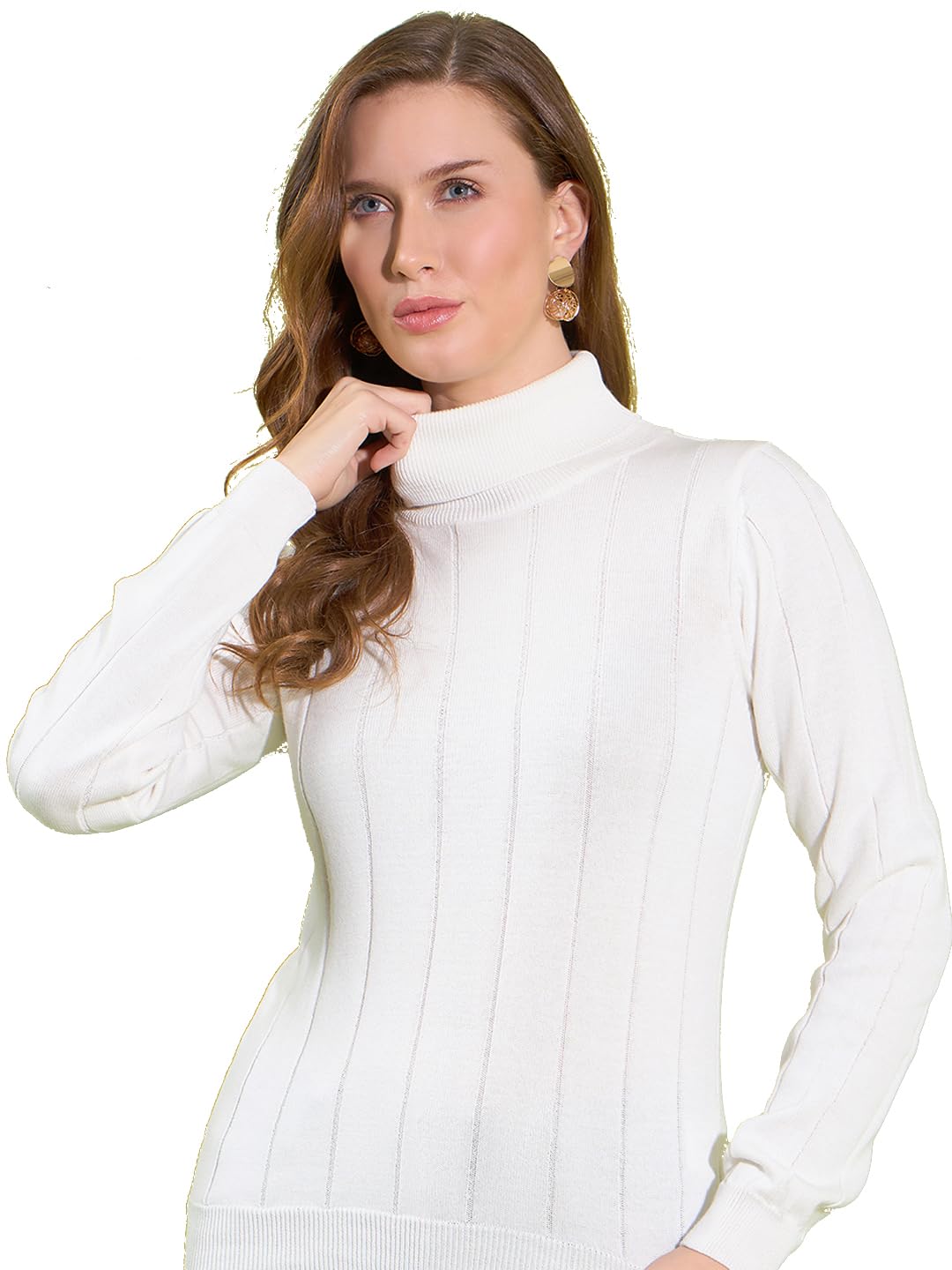 98 north 98 Degree North Women Cotton Self Design High Neck Pullover Has A Full Sleeves and Straight Hem-RG11101-WHITE-picture-16