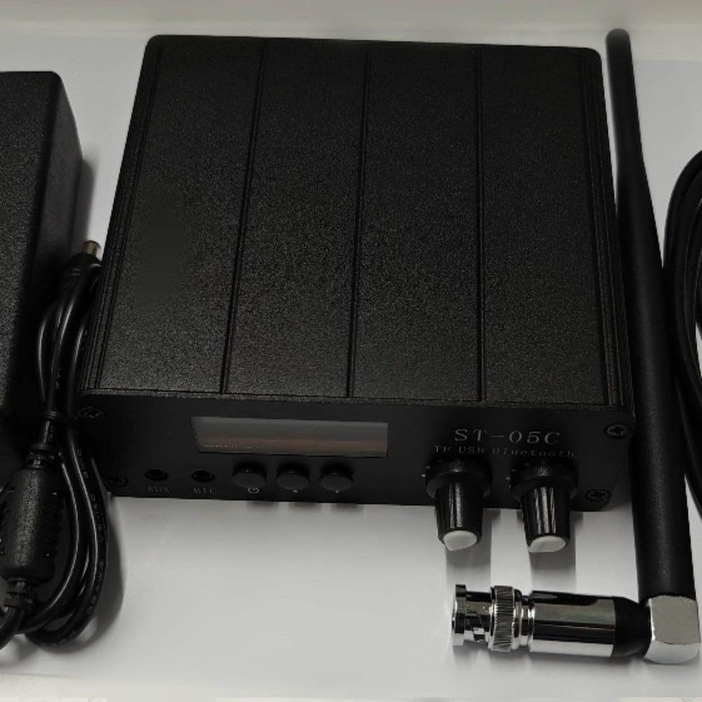 ST-05C FM-Sender, 20/200-MW Einstellbare Leistung, PLL, 77–108 MHz | PLL-Synthese für Rundfunkübertragungen mit BNC-Schnittstelle, USB-TF- und AUX-Mikrofoneingang für Studioaufnahmen