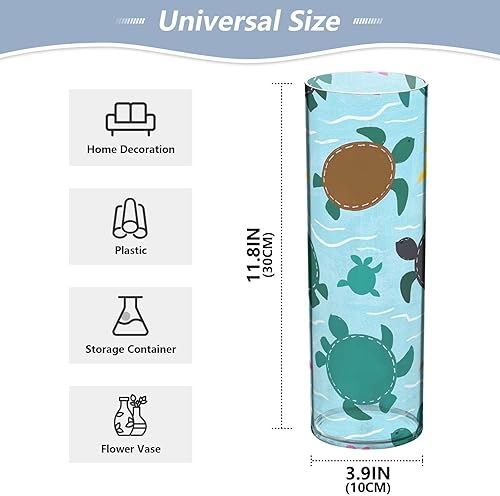 Miniatura 2 de Blue Cartoon Sea Turtle Silhouette Plastic Flower Vase for Home Decor 11.8 x 3.9 Inch decorative Living Room Vase Unbreakable Living Room Dining