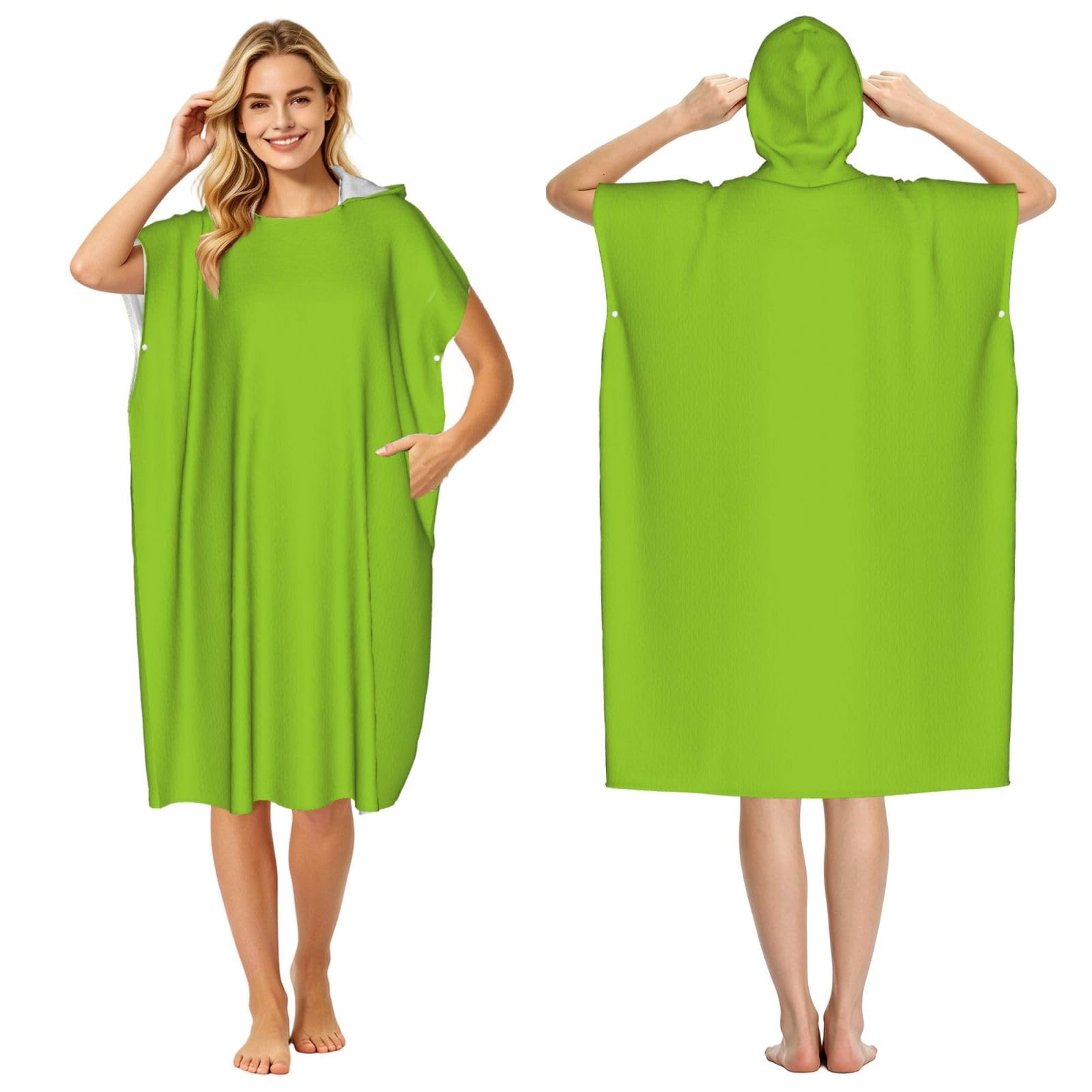 KLGRTJHK Grass Green Adult Hooded Beach Poncho Towel 43"X35"