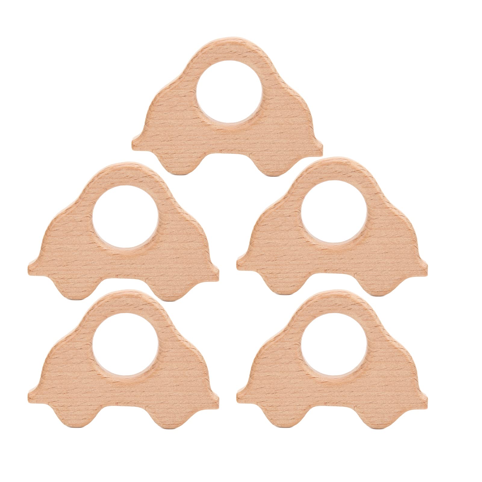 OEBUAFI 5 Pack Wooden Teether Toys Natural Beech Wood Baby Teething Rings Solid Wood Infant Chew Toys for 0 To12 Months Montessori Sensory Development (Type 3)
