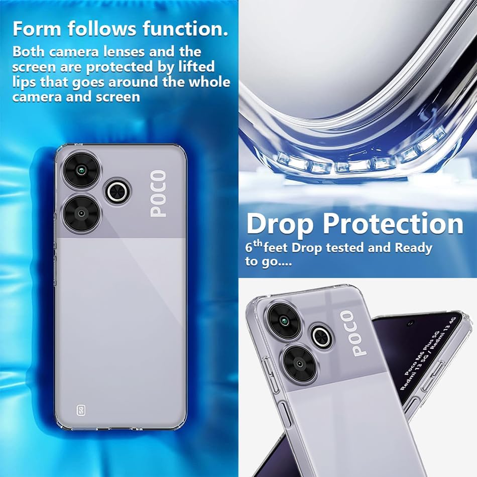 Image of Fashionury Crystal Clear Case for Redmi 13 5G | Yellowing Resistance | Transparent TPU Silicone | Raised Camera Lips | Slim Transparent Cover