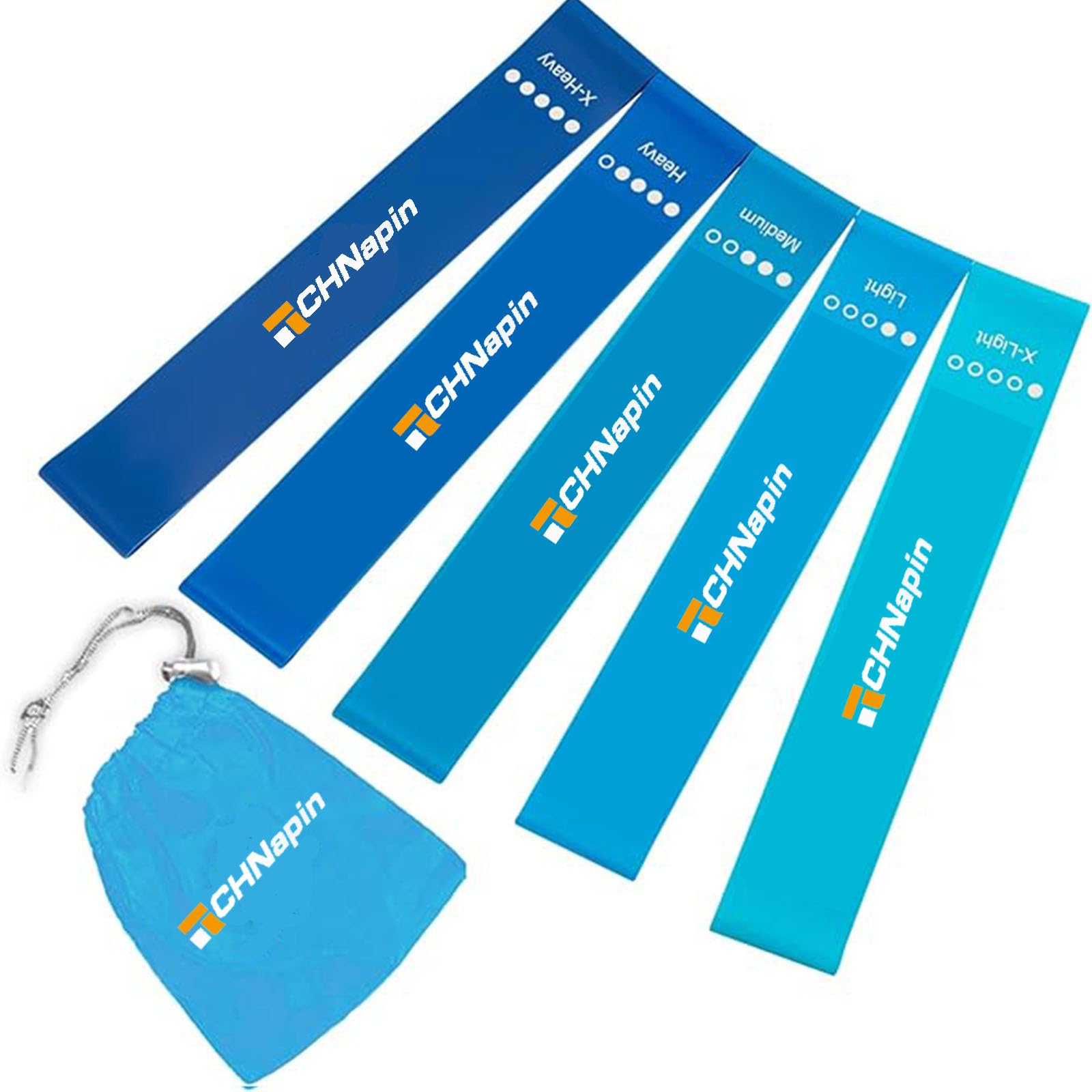 Resistance Bands 5-piece Set with User Guide and Carry Bag,Exercise Bands with 5 Levels for Latex Elastic Bands for Yoga,Pilates, Rehab, Fitness,Strength Training and Home Workout (BLUE)