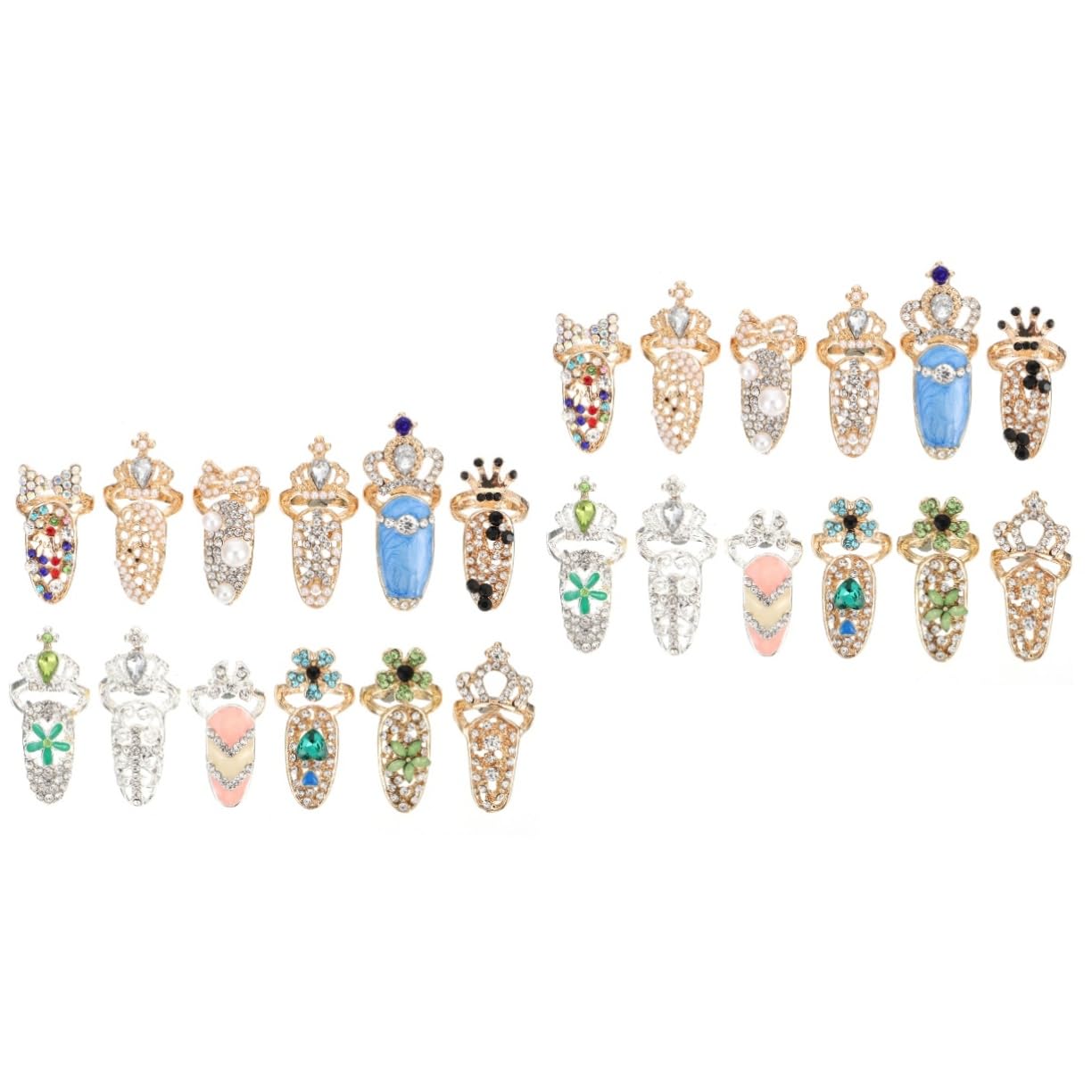 24pezzi Anelli Decorativi Per Unghie Accessori Per Nail Art Eleganti Per Feste e Cerimonie Completo Per Manicure e Decorazioni Per Unghie