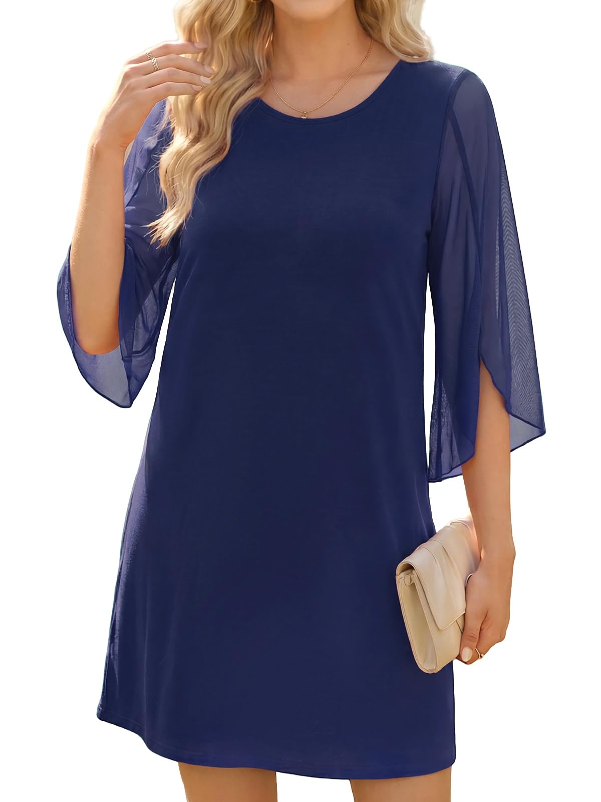 Enmain Cocktailkleid Damen Sommerkleid Damen Elegant Kleider 3/4 Arm Freizeitkleid Partykleid