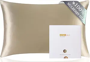 ZIMASILK 100% Pure Mulberry Silk Pillowcase for Hair and Skin Health,Soft and Smooth,Both Sides Premium Grade 6A Silk,600 Thread Count,with Hidden Zipper,1pc (King 20''x40'', Taupe)