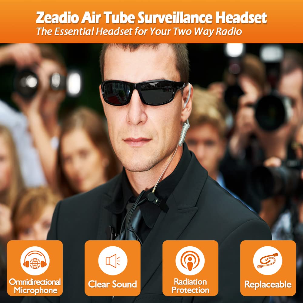 zeadio Surveillance Covert Air Acoustic Tube Headset with Earmold Earpiece and Push-To-Talk Microphone for Kenwood Baofeng HYT 2 Pin Two Way Radio Walkie Talkie (Pack of 4) - Image 2