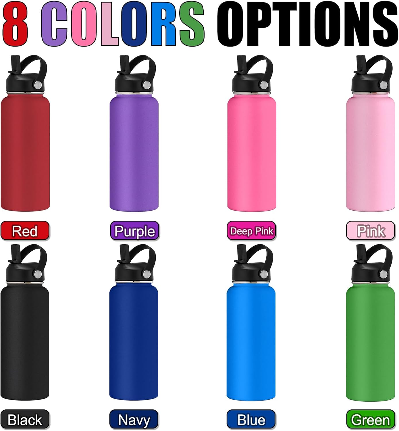 Personalized Water Bottle Custom Insulated Water Bottles with Straw Lid 40oz Customized Engraved Stainless Steel Bottles with Name Logo, Gift for School Sports Outdoor, Black