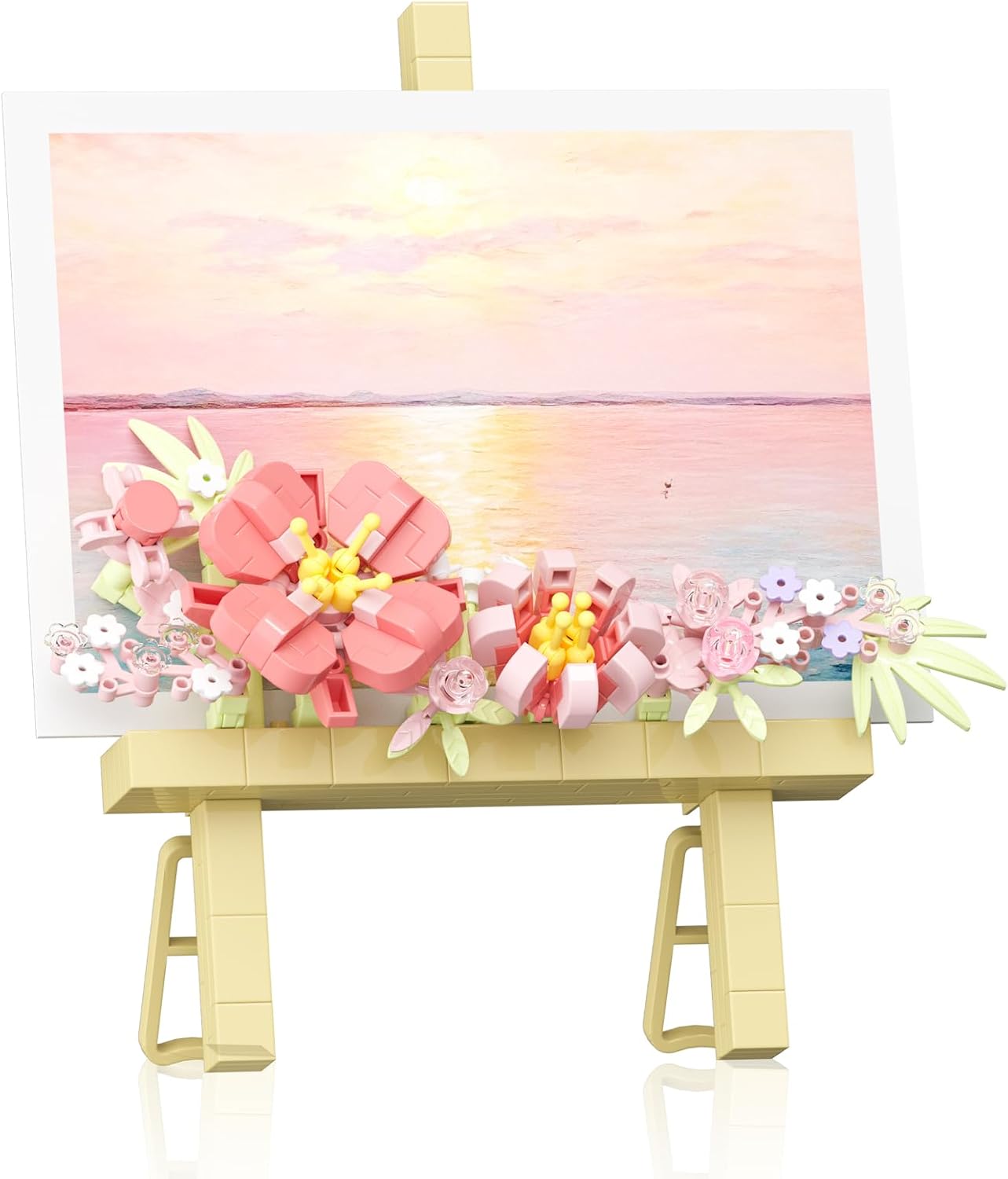 Mini Flower Building Bouquet Set，Block Easel for Desk Decorations and Message Stickers.Flower Building Toys Building Blocks Flower (Pink 362Pcs)
