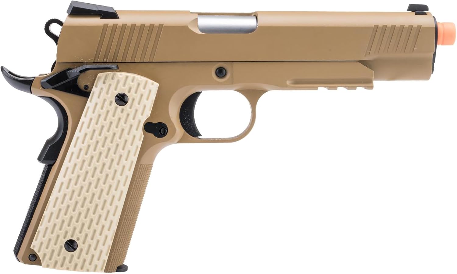 Evike Airsoft - WE-Tech 1911 Warrior Gas Blowback GBB Airsoft Pistol (Color: Desert) - (PID: 33152)