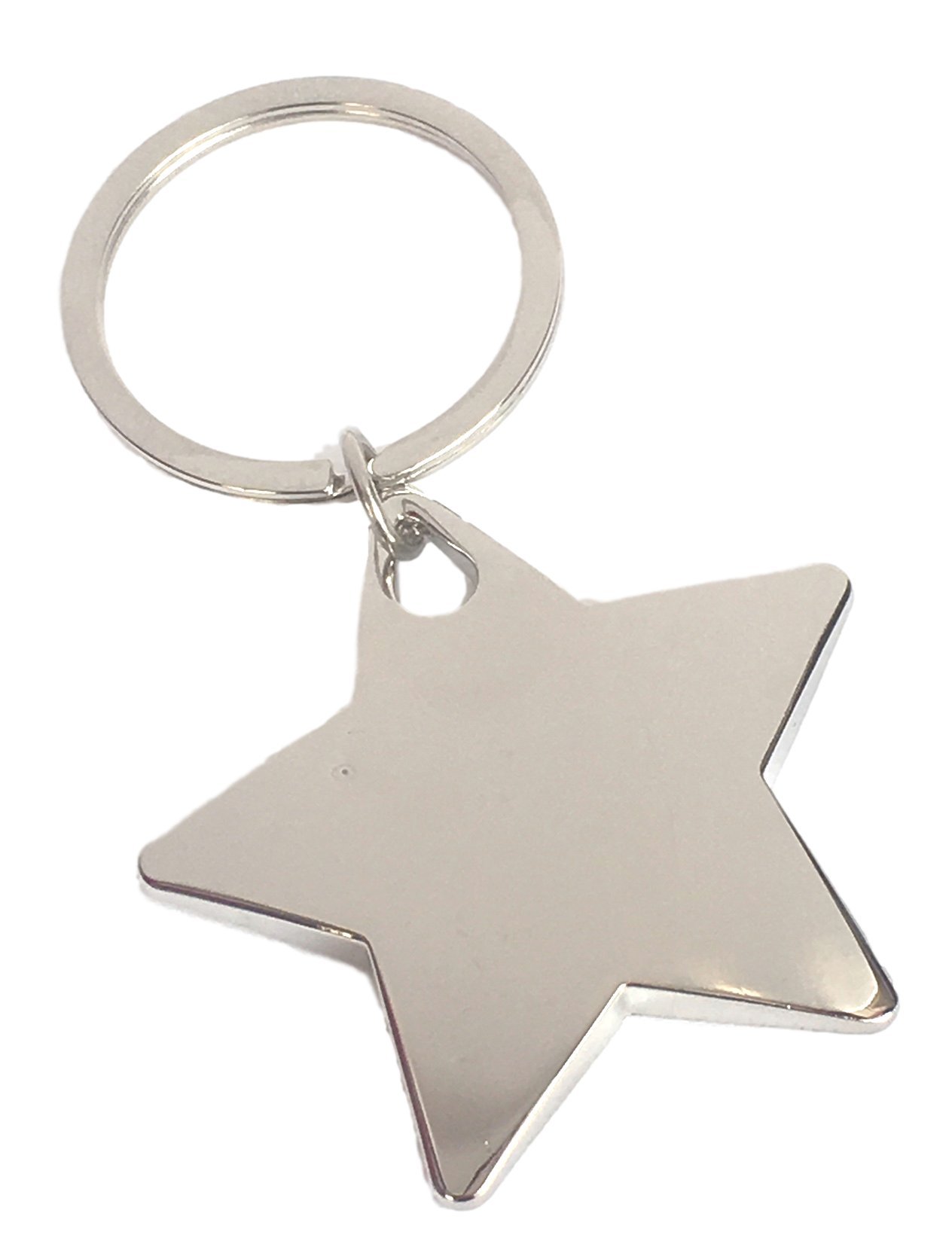 Emblems-Gifts Personalised Chrome Star Keyring in Great Vibes Font Engraved Free