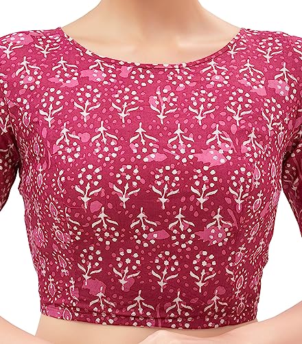 Image of Studio Shringaar Indigo Blue Print Cotton Saree Blouse with V Neck for Women