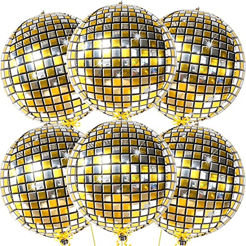 Image of KatchOn, Gold and Silver Disco Ball Balloons - Big 22 Inch, Pack of 6 | 4D Sphere Balloons, Disco Party Decorations | 70s Party Disco Ball Decoration, Graduation Decorations 2026, Engagement Wedding