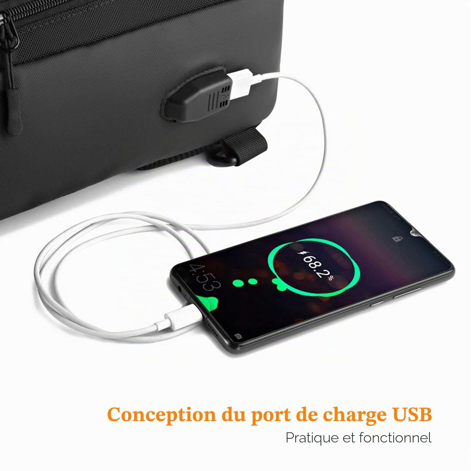 FANDARE Antivol Sac de Poitrine Sling Avec USB - Sacoche Grande Capacité d'Epaule Pour Homme, Garçon - Bandoulière Pour École, Voyage, Randonnée, Cyclisme, Jogging - Durable Polyester