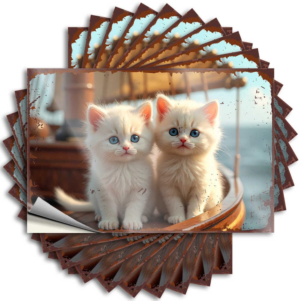 Saying Coastal Mens Room Decor Bottle Two Adorable White Kittens On A Wooden Boat - No Residue Decals for Billiard(12X18CM)