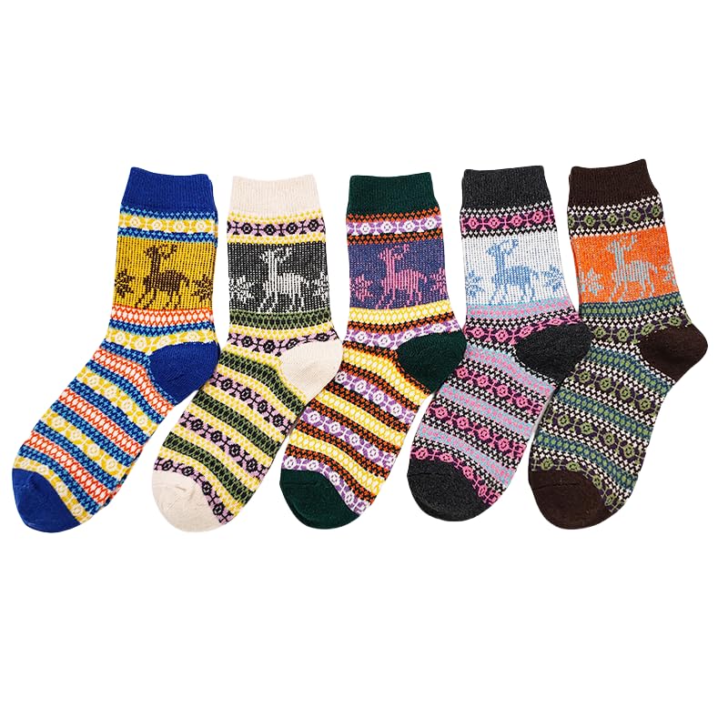 Image of 5 Pack Women's Wool Socks Warm Winter Socks Funny Crew Socks Thick Knit Soft Cabin Cozy Crew Boot Socks For Women Gifts