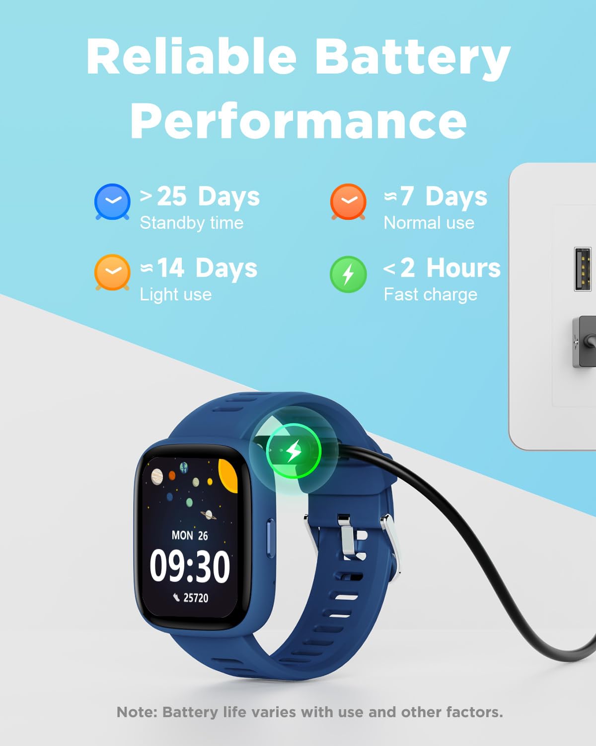 Reloj inteligente para niños, 1.8 pulgadas, podómetro, frecuencia cardíaca, impermeable IP68, monitor de sueño, contador de pasos de calorías, 5 juegos de rompecabezas con/sin aplicación 7