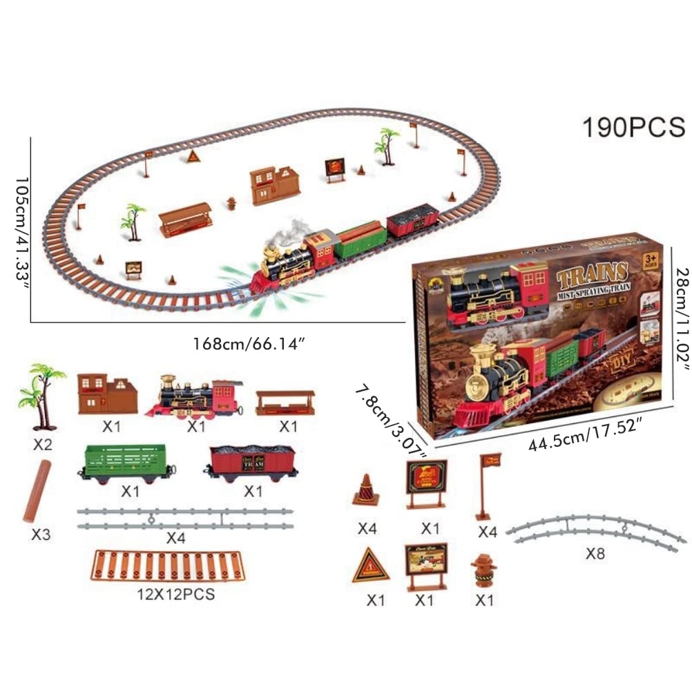 Juego de Tren Navideño con Faro y Humo, Juguete de Riel Eléctrico