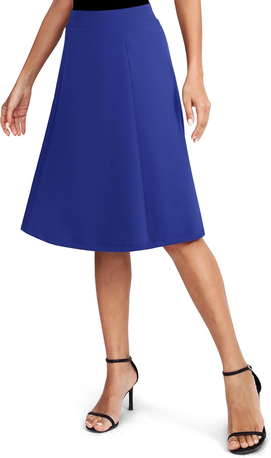Women's Elastic High Waist A-Line Midi Skirt Stretchy Flared Office Knee Length Skirts for Work Business and Casual - Image 4