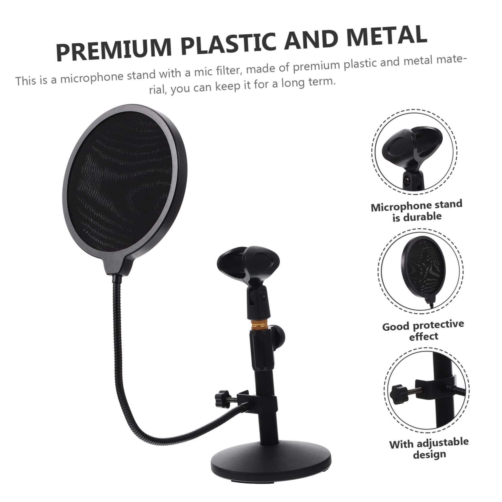 Levemolo Soporte De Micrófono De Escritorio Ajustable Extensible 290-395mm Con Base Metálica Negra, Clip Para Micrófono y Filtro Antipop Para Streaming y Grabación Profesional