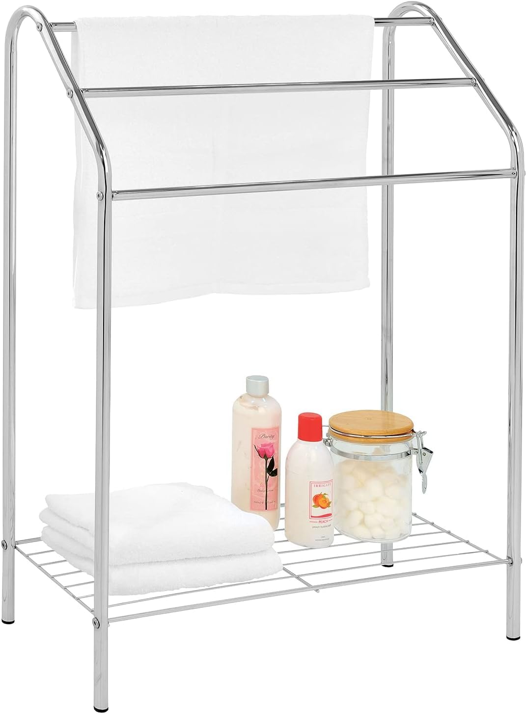 Freestanding Towel Rack With Bottom Shelf (Silver)