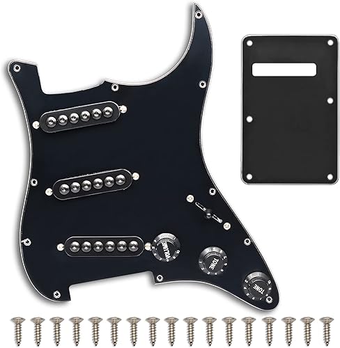 SAPHUE Golpeador ST SSS precableado, 3 pastillas de bobina única, tornillos grandes ajustables cargados para guitarra eléctrica Fender Strandard
