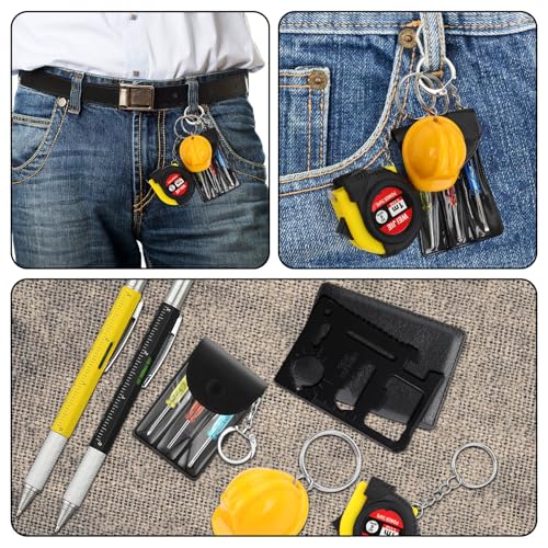 Image of 72 Pcs Mini Screwdriver Tape Keychain Set Multitool Pen Card Father's Gifts Bulk Mini Tool Set for Adult Men Dad (Yellow,Black)