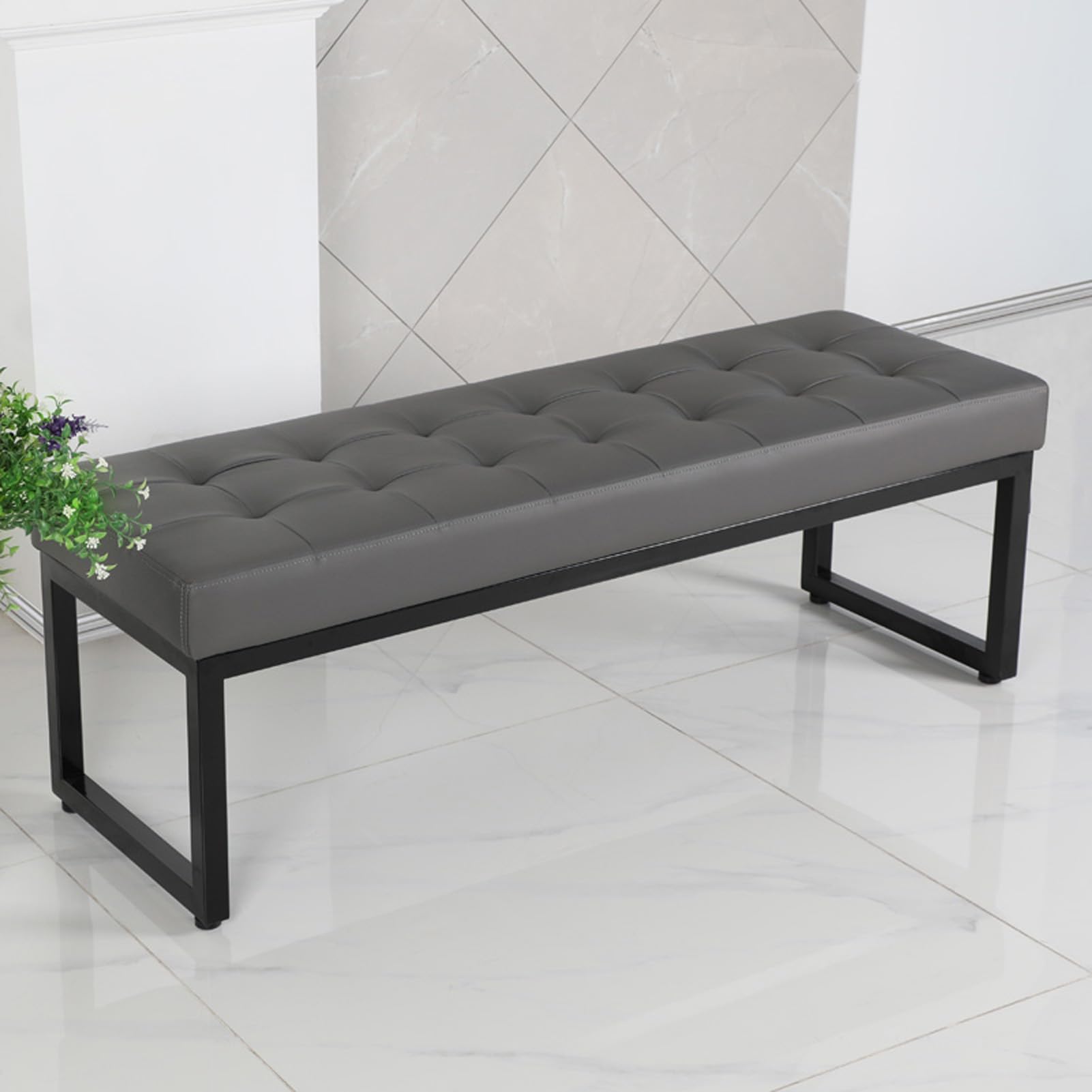 Banc bout de lit en cuir et acier avec assise confort premium