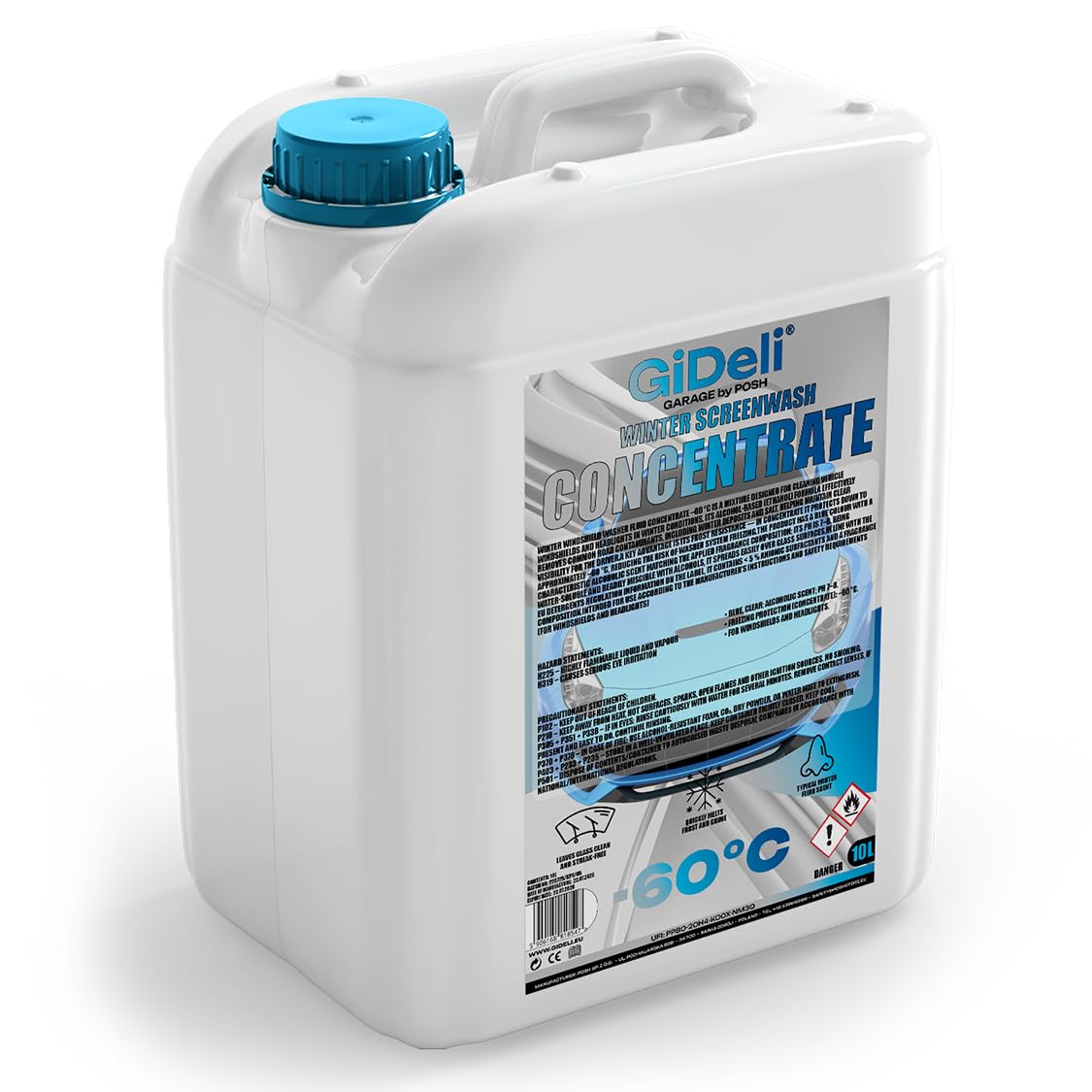 GiDeli Liquide antigel concentré pour pare-brise - 10 l - Protection contre le gel - 60 °C - Nettoyant pour pare-brise d'hiver